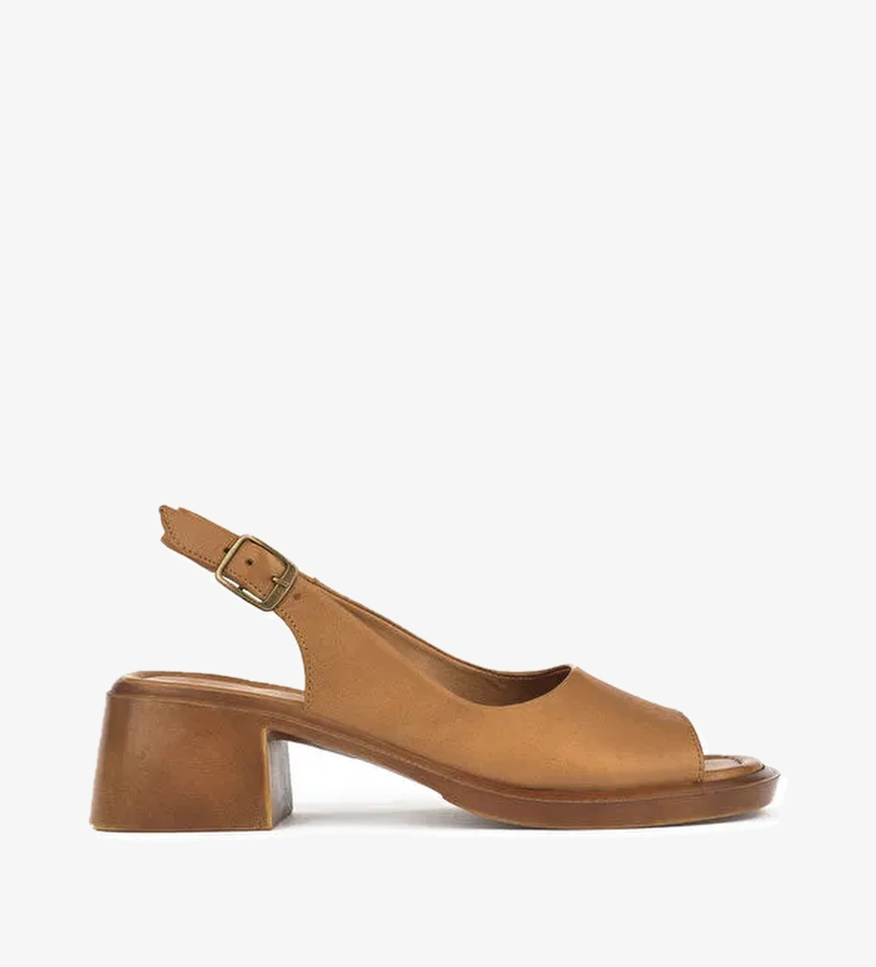 Kadın Hakiki Deri Topuklu Sandalet 151992Z8004 Taba