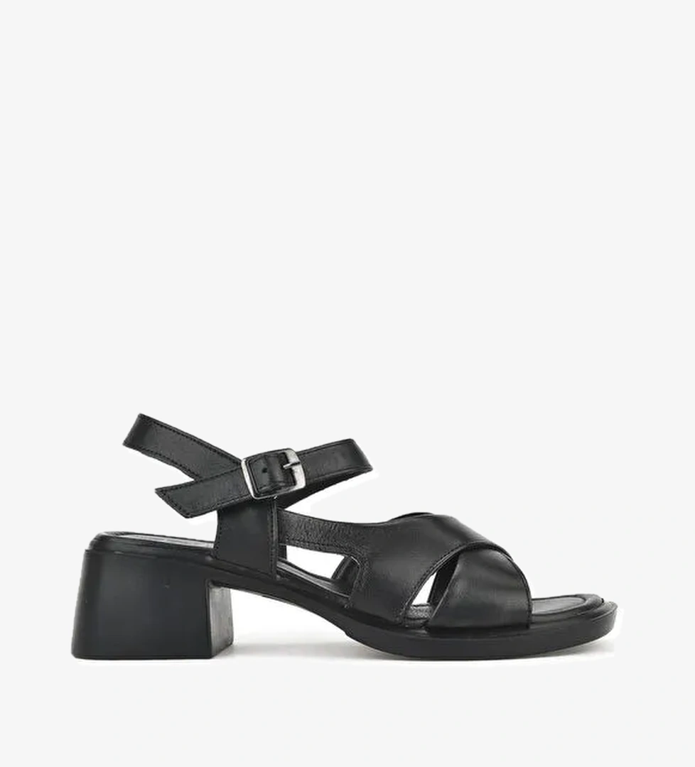 Kadın Hakiki Deri Topuklu Sandalet 151992Z8002 Siyah