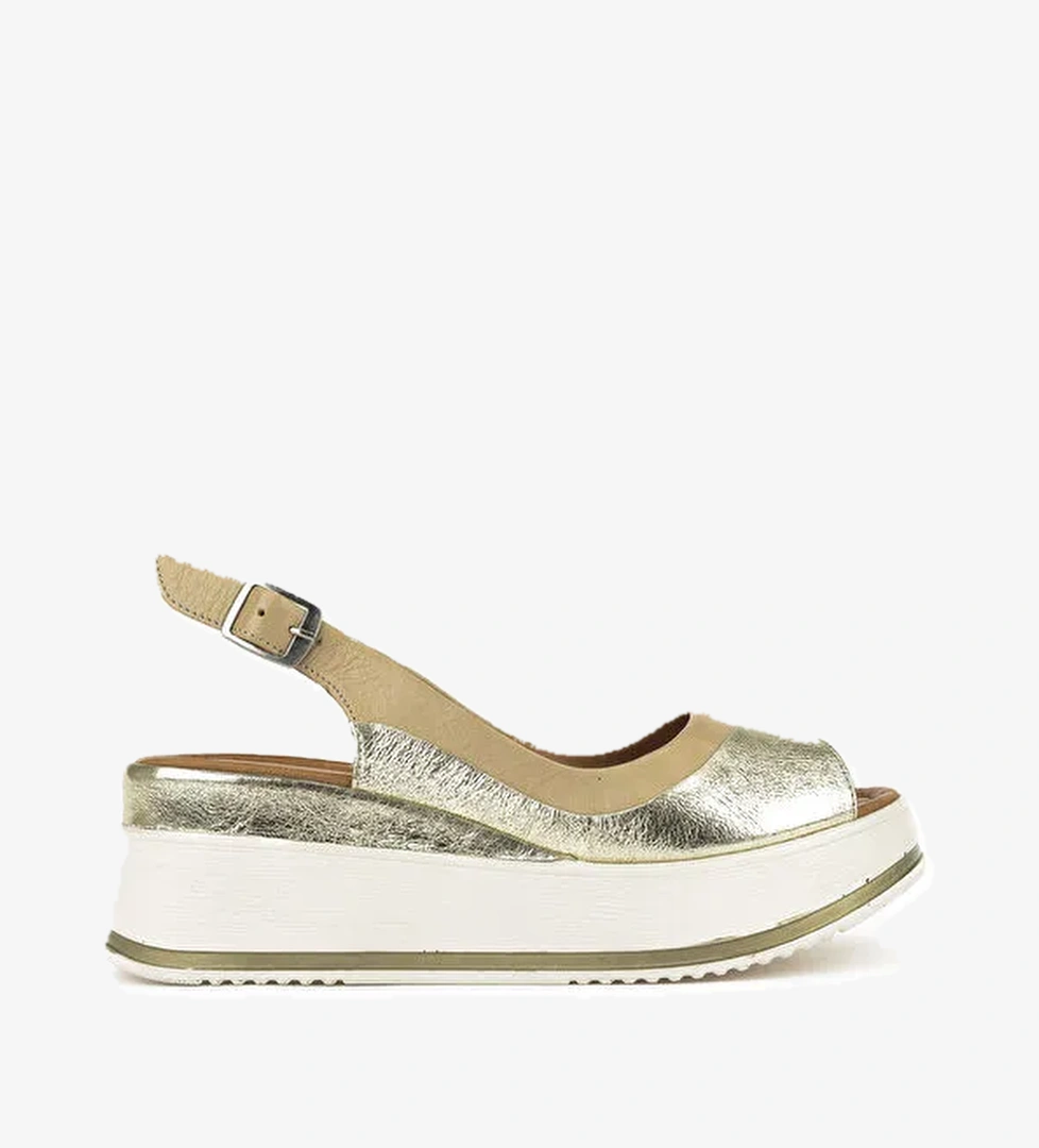 Kadın Hakiki Deri Dolgu Topuk Sandalet 151992Z50020 Bej - Görsel 1