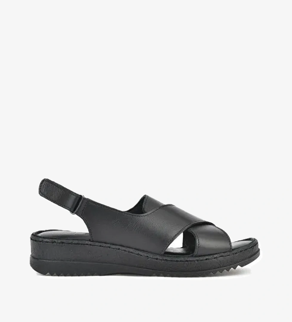 Kadın Hakiki Deri Sandalet 1511051Z036 Siyah - Görsel 1