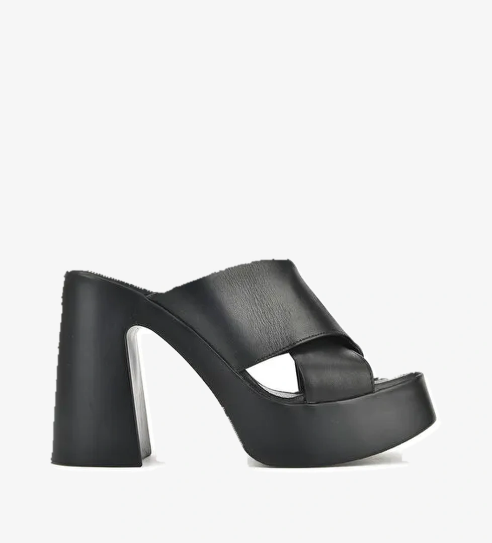 Kadın Hakiki Deri Topuklu Terlik 151992Z66001 Siyah - Görsel 1