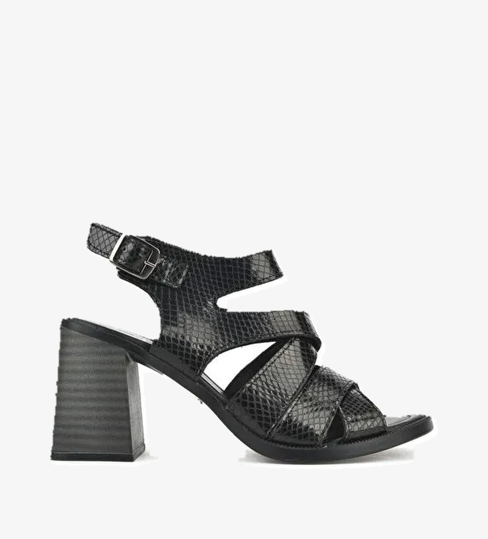 Kadın Hakiki Deri Topuklu Sandalet 151992Z54013 Siyah - Görsel 1