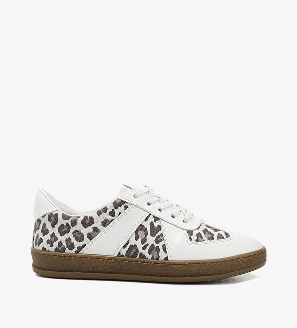Kadin BEYAZ-ACIK GRI Lastik Bagcikli Hakiki Deri Sneaker