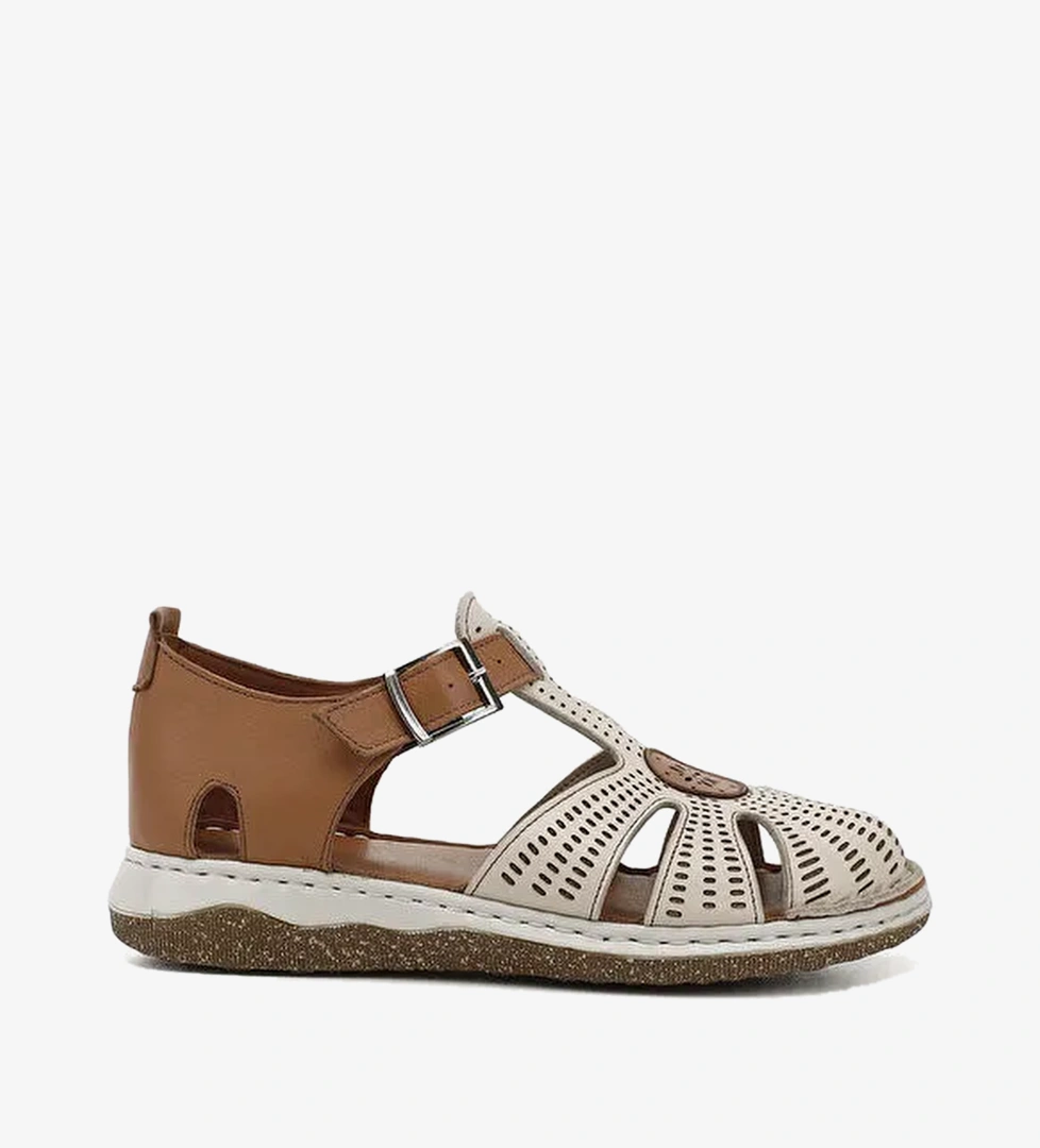 Kadin BEJ-CAMEL Hakiki Deri Sandalet