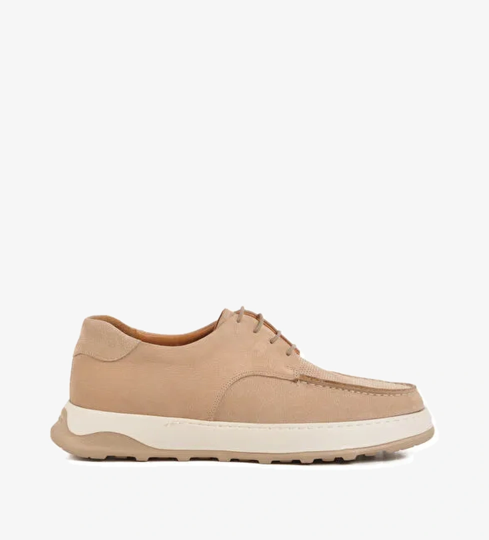 Bej Nubuk Hakiki Deri Erkek Casual Ayakkabı Premium 8212 M