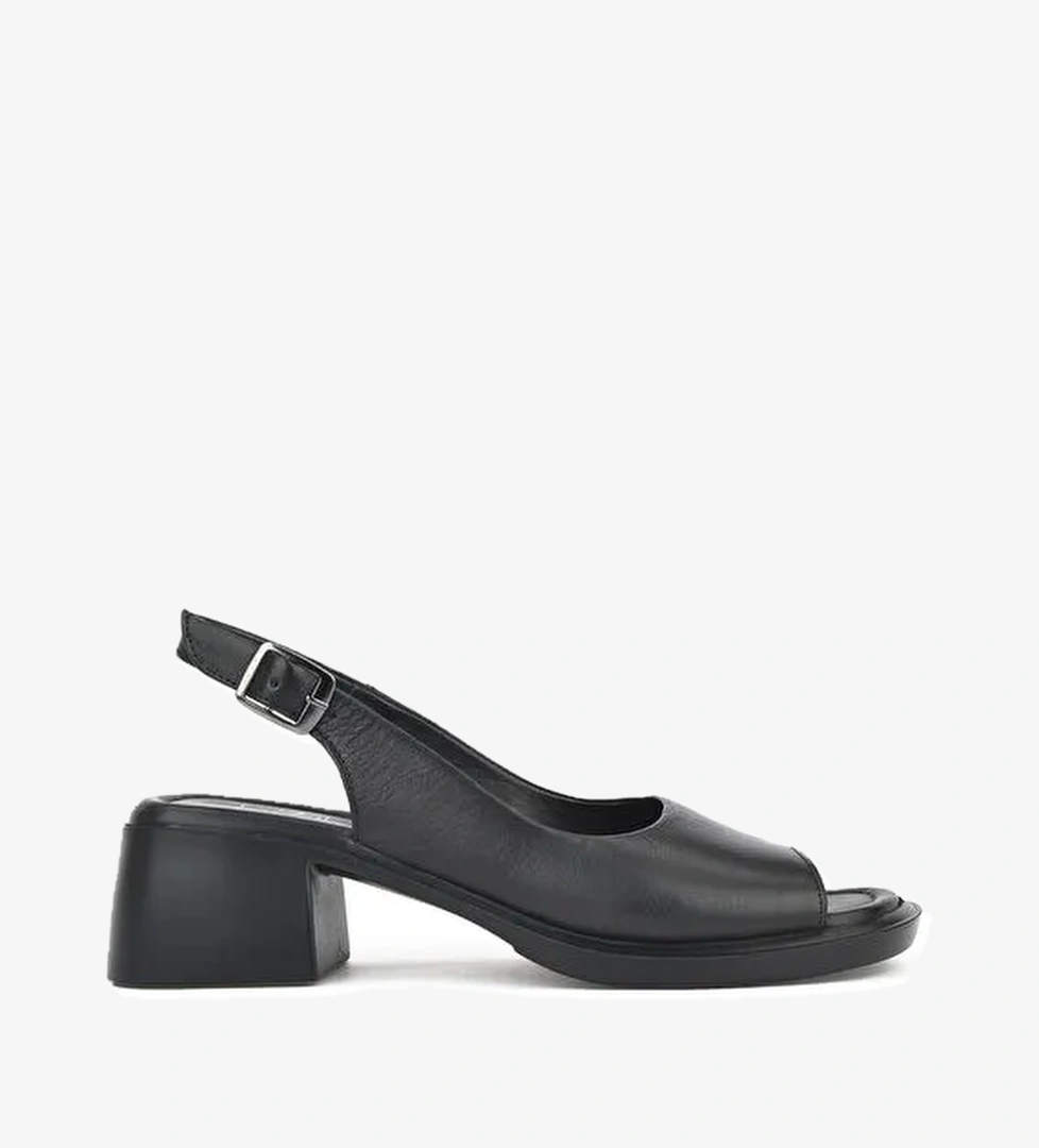 Kadın Hakiki Deri Topuklu Sandalet 151992Z8004 Siyah - Görsel 1