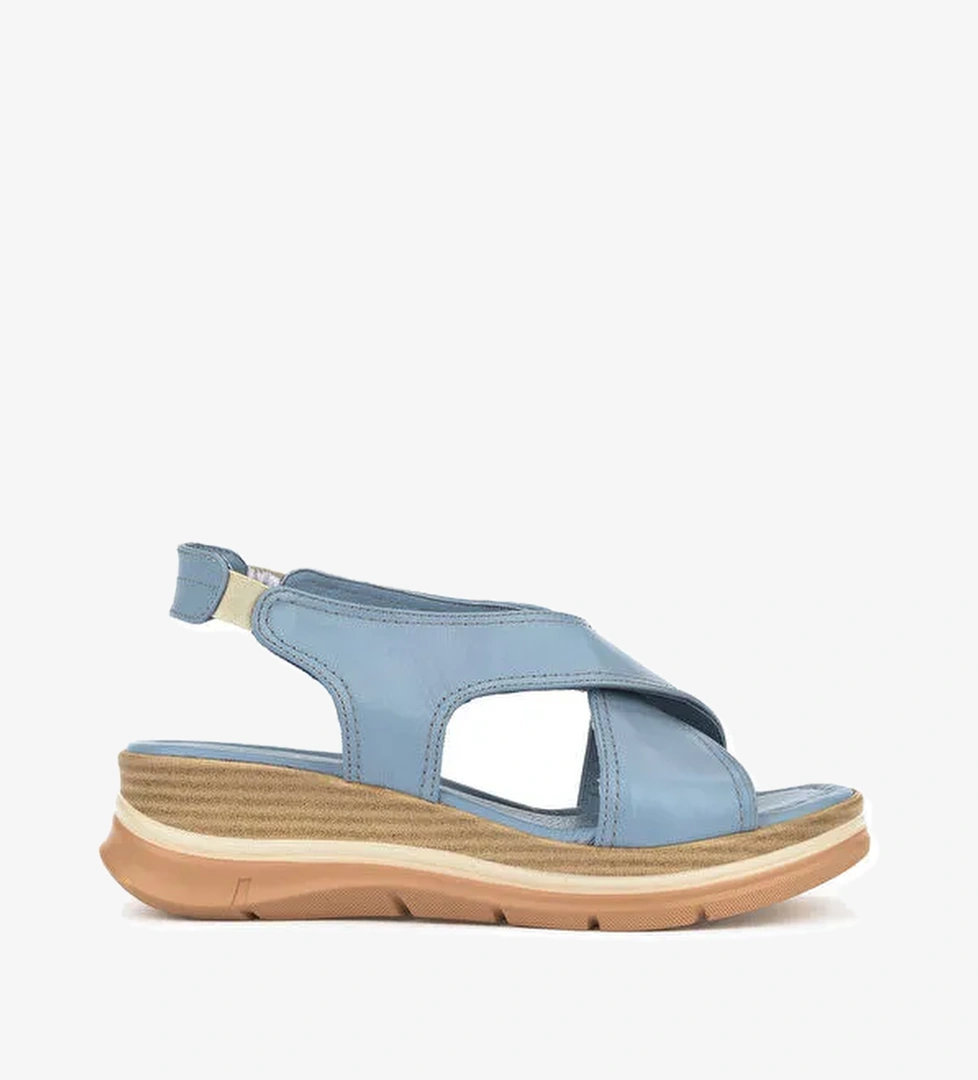 Kadın Hakiki Deri Dolgu Topuk Sandalet 1511020Z2562 Mavi - Görsel 1