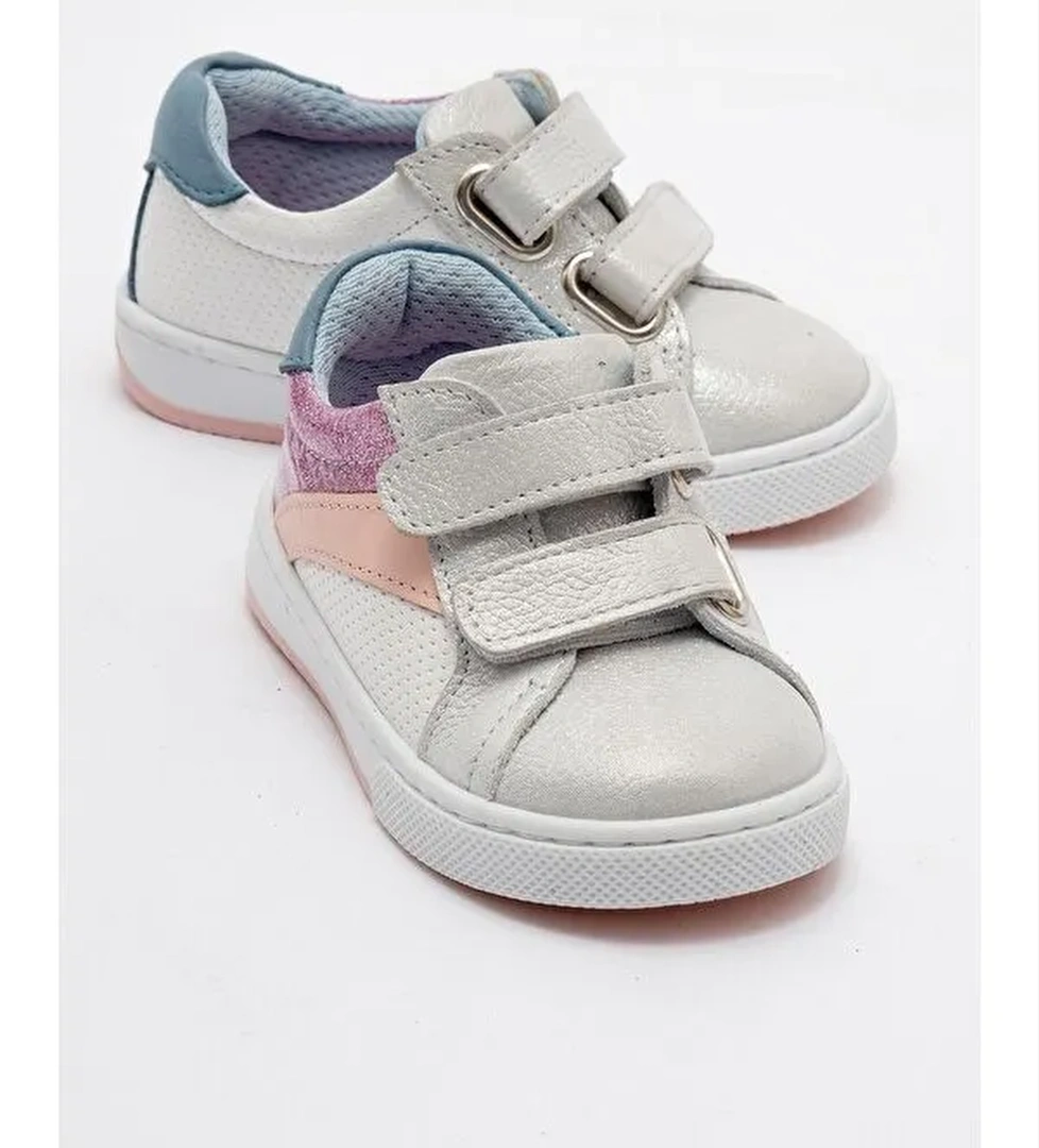 Kız Çocuk Beyaz Hakiki Deri Günlük İlk Adım Ayakkabı