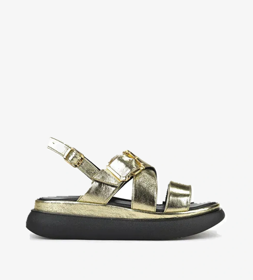 Kadın Hakiki Deri Topuklu Sandalet 151992Z302 Altın - Görsel 1