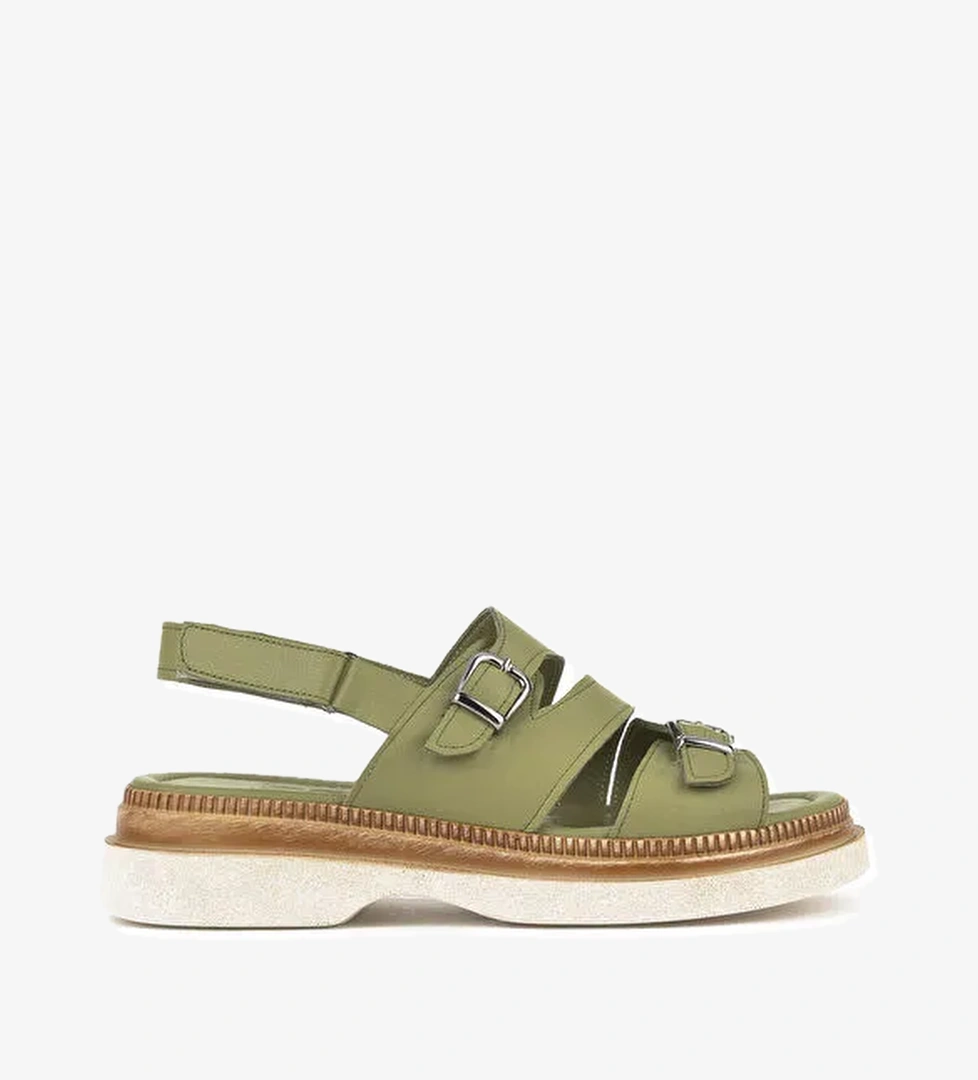 Kadın Hakiki Deri Dolgu Topuk Sandalet 1511020Z6122 Yeşil