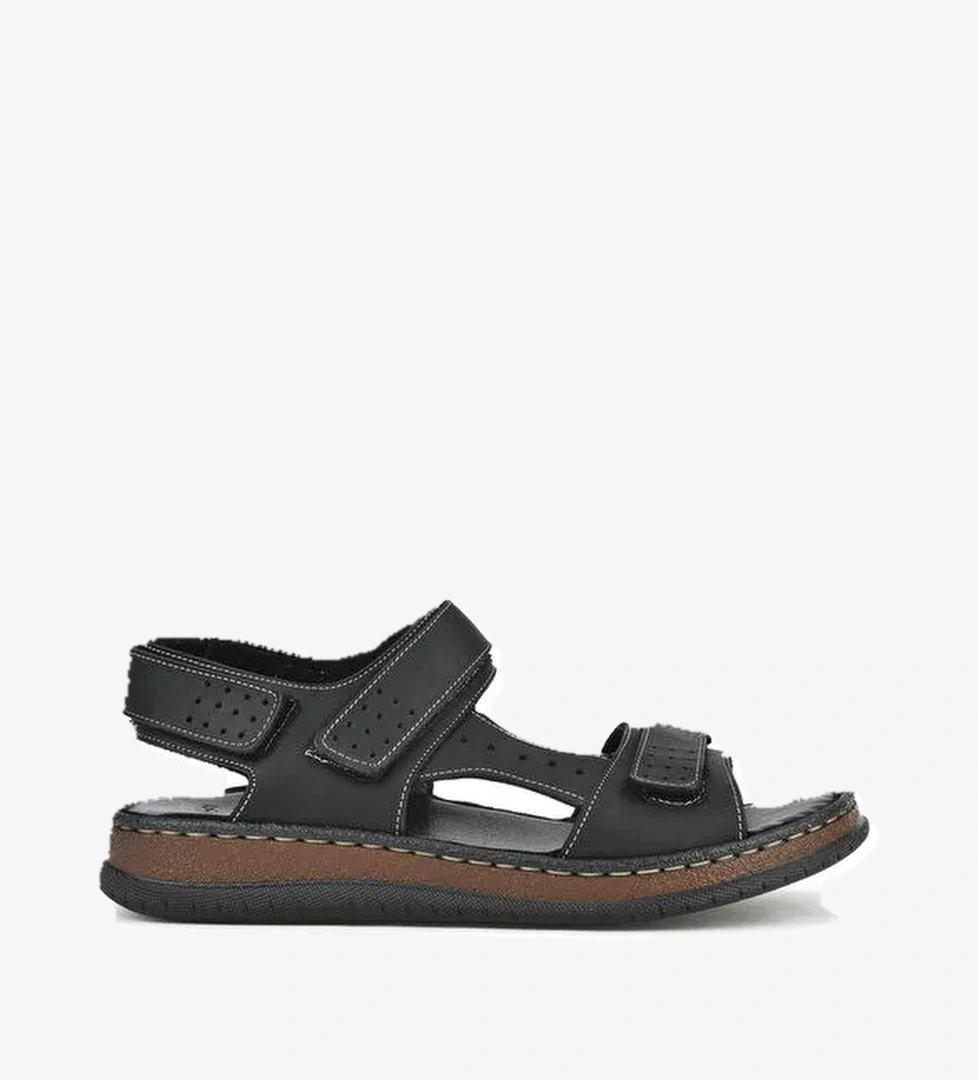 Erkek Hakiki Deri Sandalet 1511045ZS6 Siyah - Görsel 1
