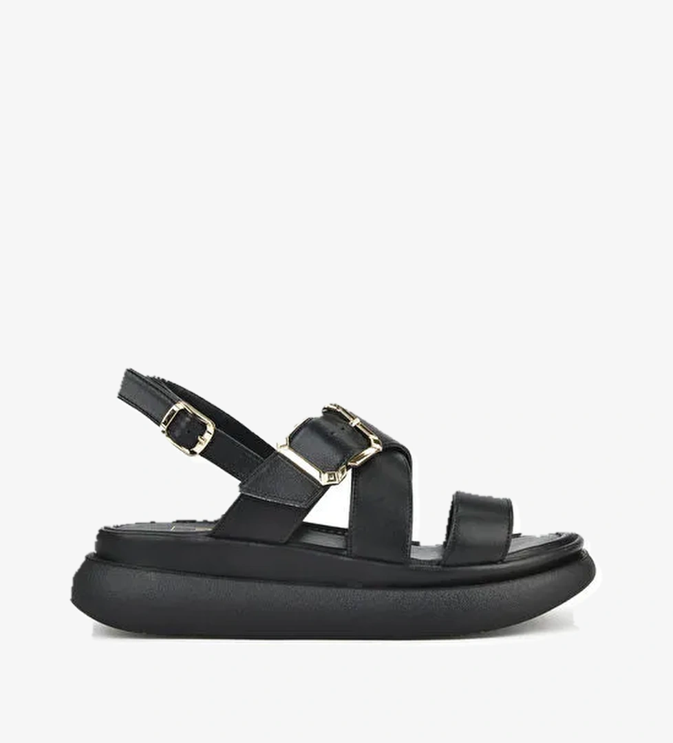 Kadın Hakiki Deri Topuklu Sandalet 151992Z302 Siyah