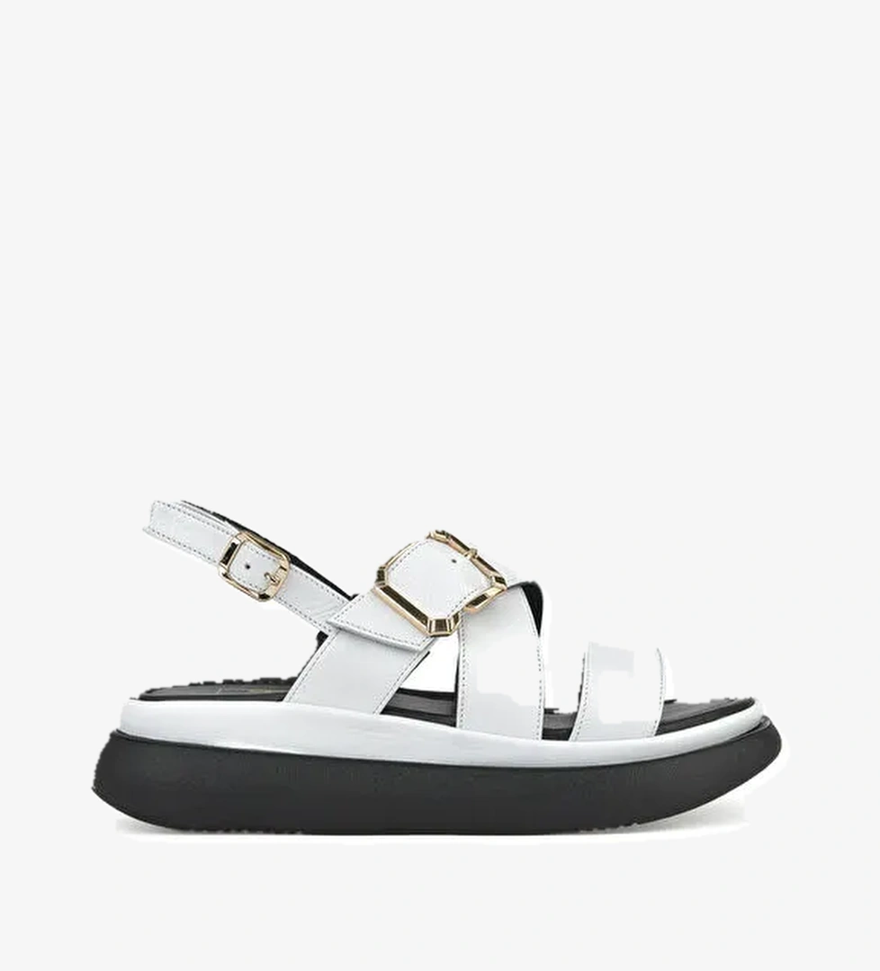 Kadın Hakiki Deri Topuklu Sandalet 151992Z302 Beyaz