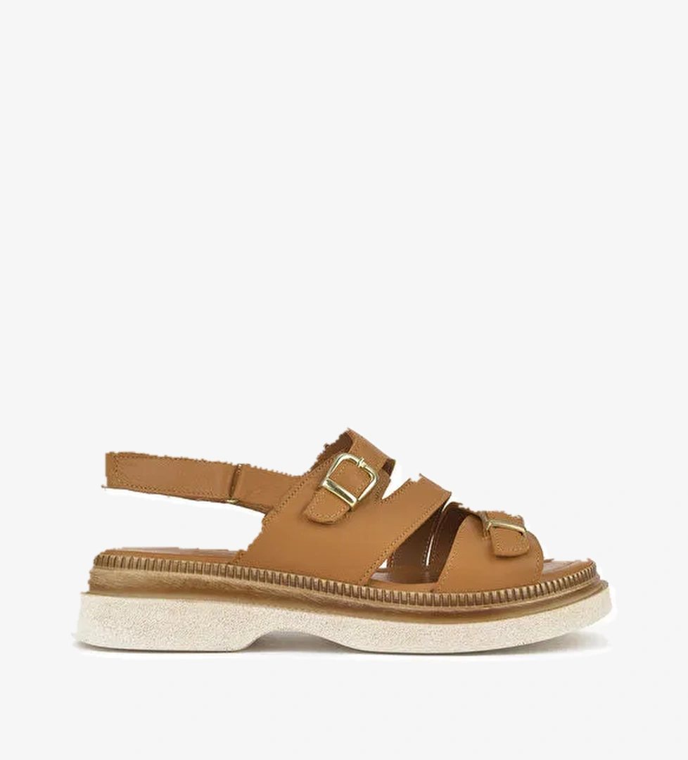 Kadın Hakiki Deri Dolgu Topuk Sandalet 1511020Z6122 Taba - Görsel 1