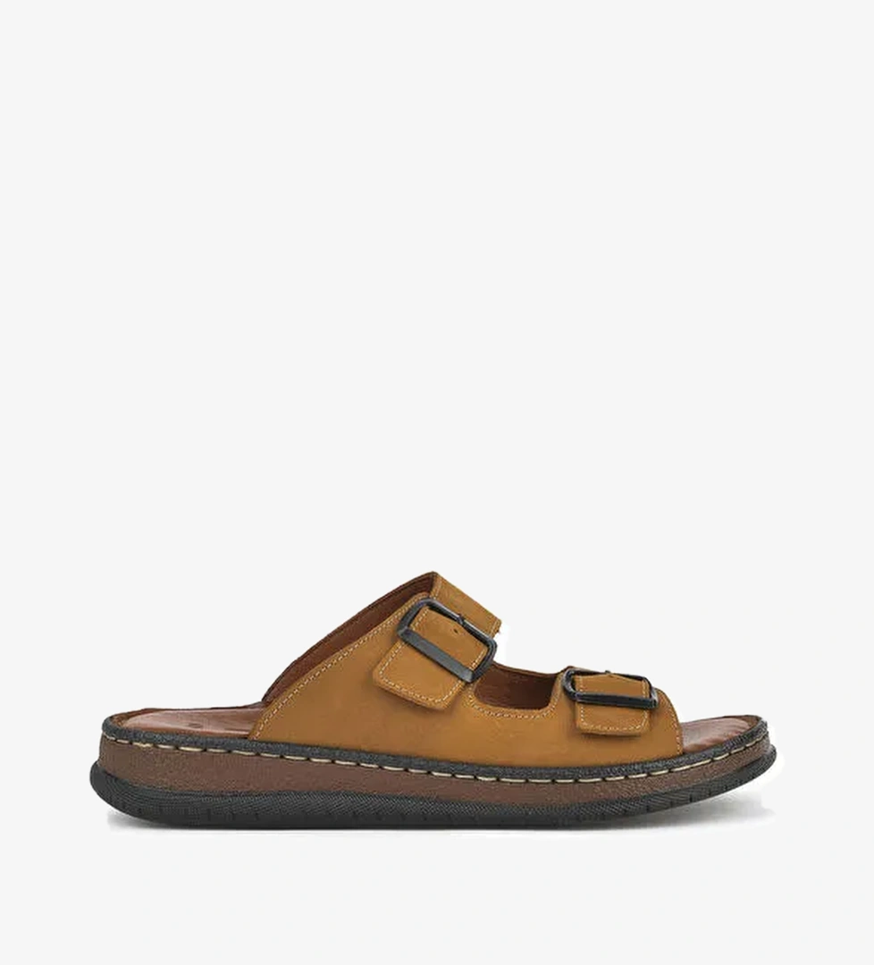 Erkek Hakiki Deri Terlik 1511045ZS1 Taba - Görsel 1