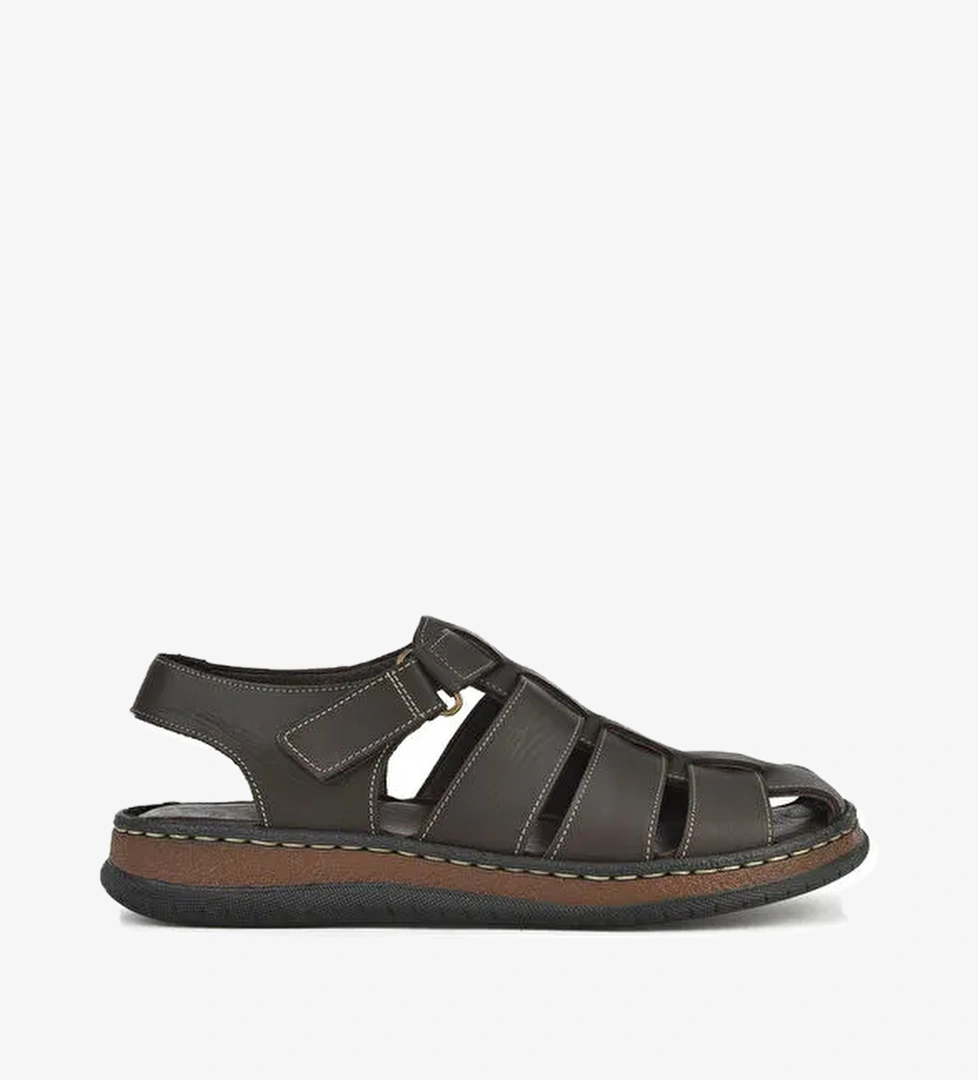 Erkek Hakiki Deri Sandalet 1511045ZS32 Kahve