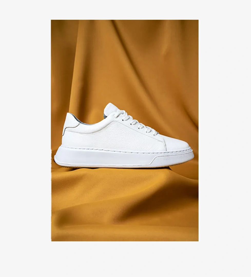 Beyaz Casual Bağcıklı Deri Sneakers