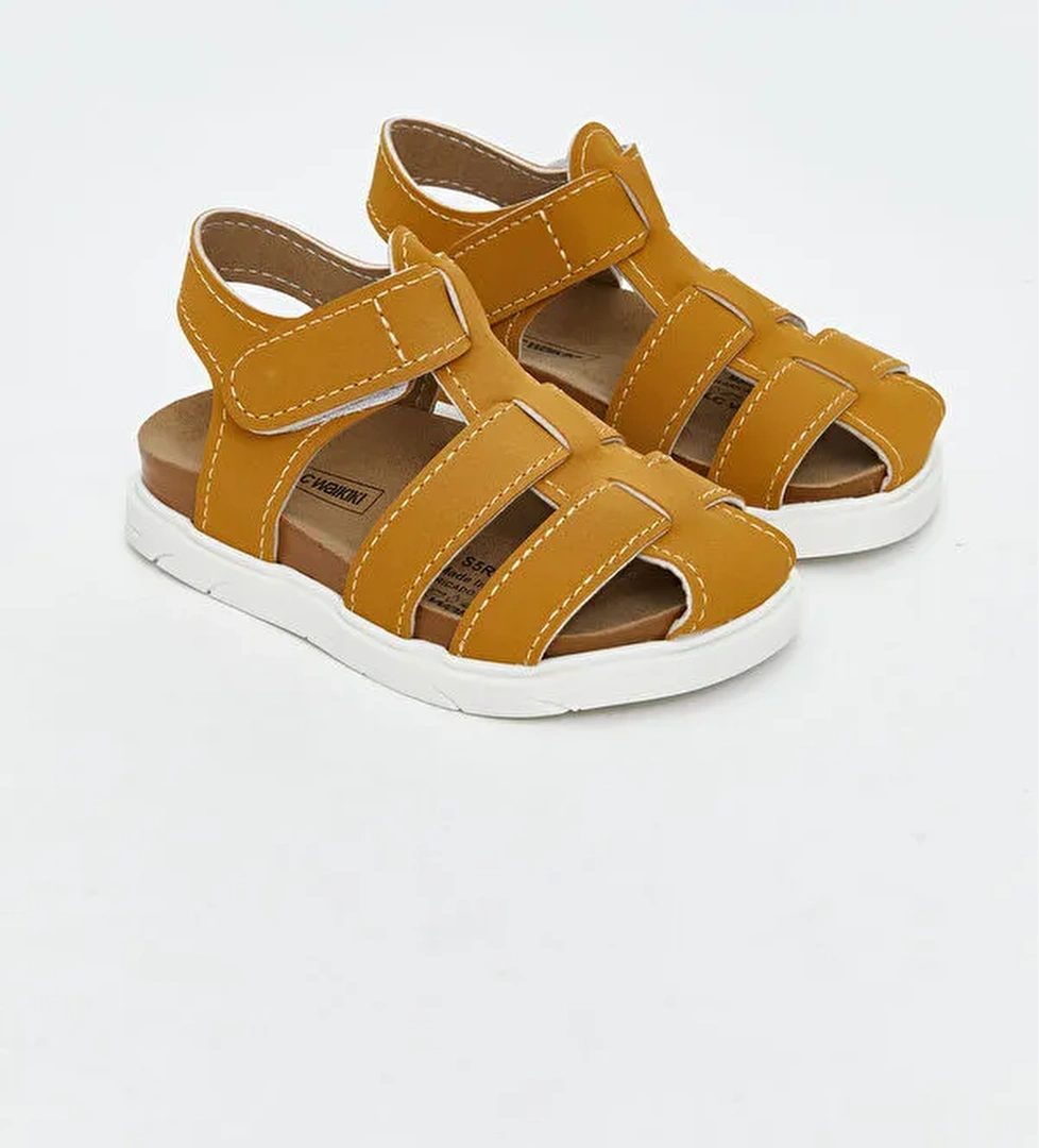 Süet Görünümlü Cırt Cırtlı Erkek Bebek Sandalet - Görsel 1