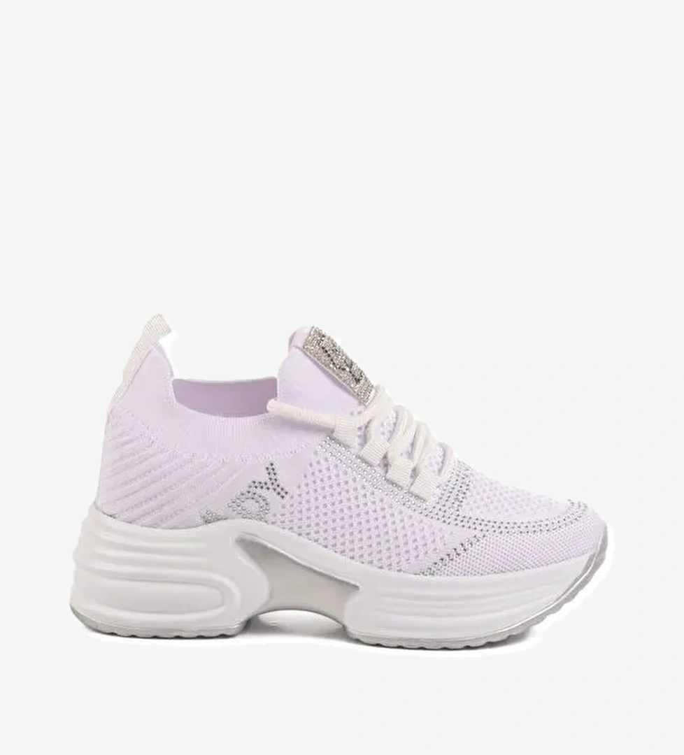 Beyaz Triko Kalın Taban Kadın Sneaker Lady 5002 Z