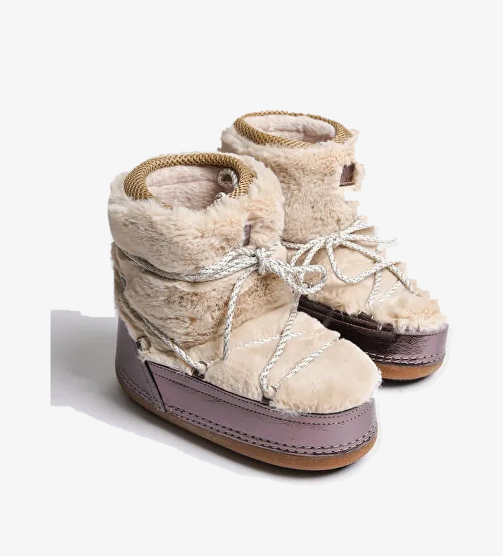 Yuvarlak Burunlu Kalın Tabanlı Kürklü Kadın Kar Botu