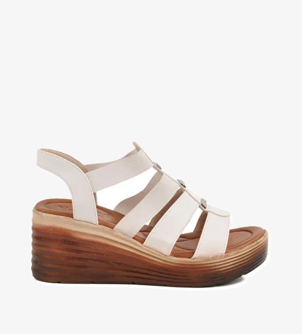 Ayakmod Beyaz Ayakmod Cirtli Topuklu Kadın Sandalet T-001 Z