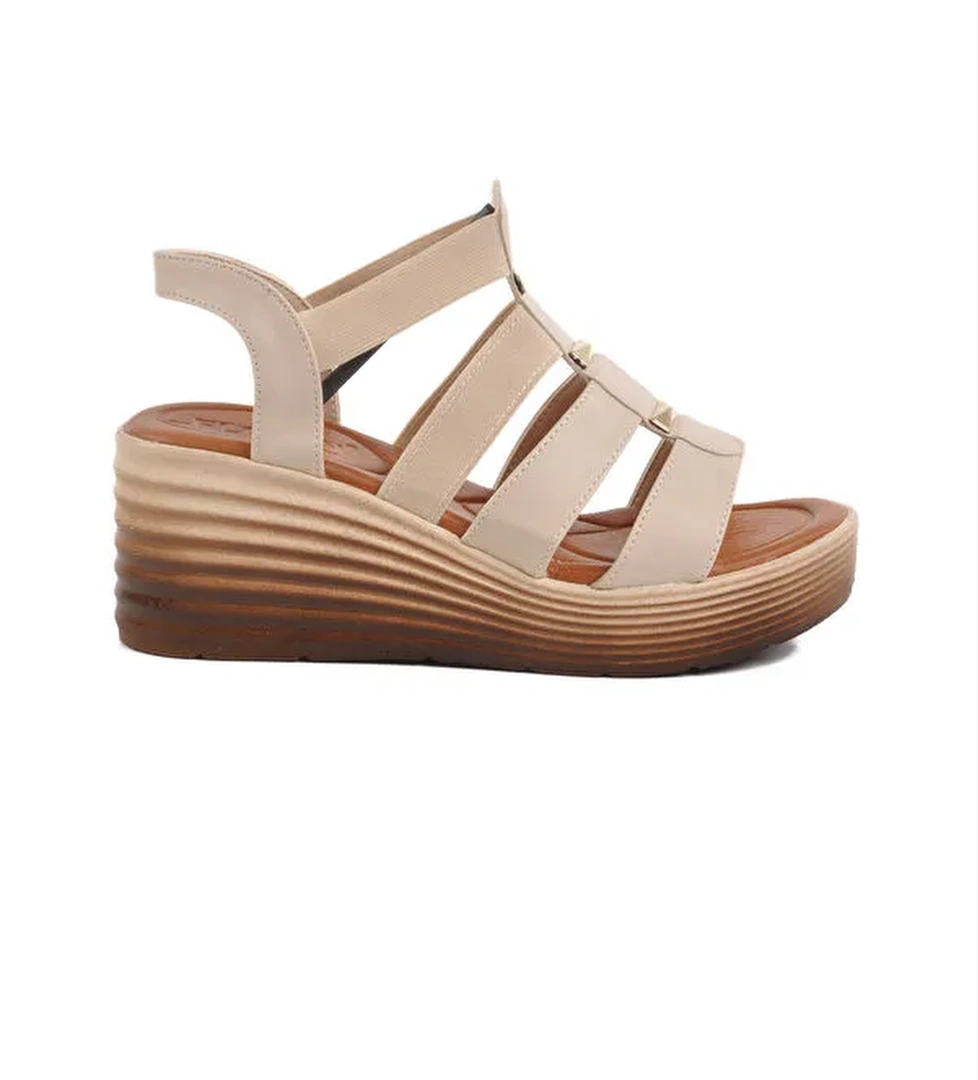 Ayakmod Beyaz Ayakmod Cirtli Topuklu Kadın Sandalet T-001 Z