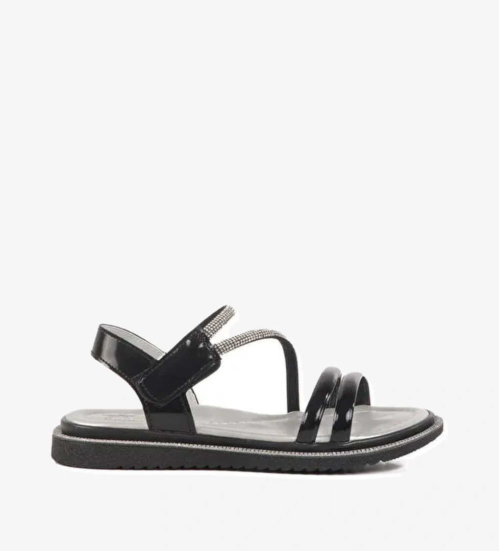 Ayakmod Siyah Rugan Cırtlı Ortopedik Kız Çocuk Sandalet 25t103 F model görseli