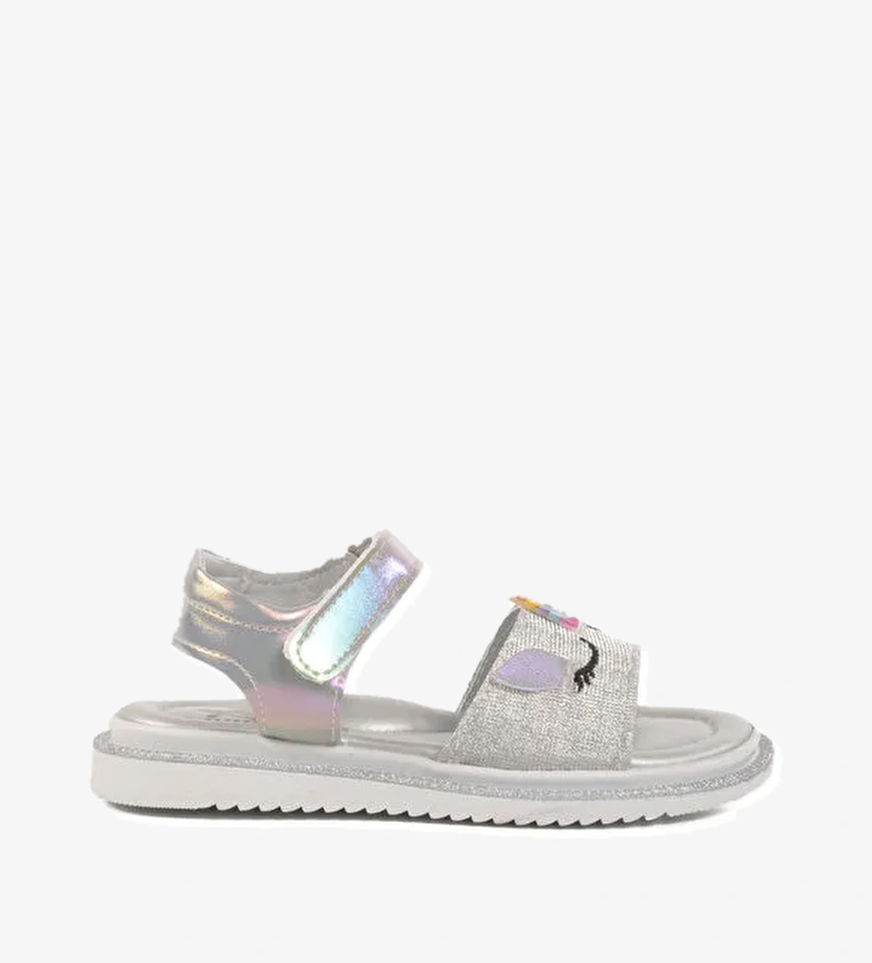 Ayakmod Gümüş Siyah Simli Cırtlı Ortopedik Kız Çocuk Sandalet 25t105 P model görseli