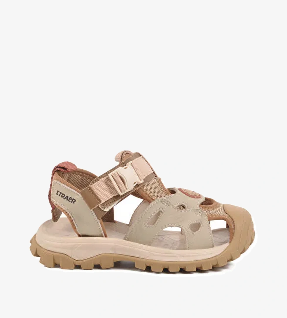 Bej Cırtlı Hafif Unisex Çocuk Spor Sandalet 25Y614 F - Görsel 1