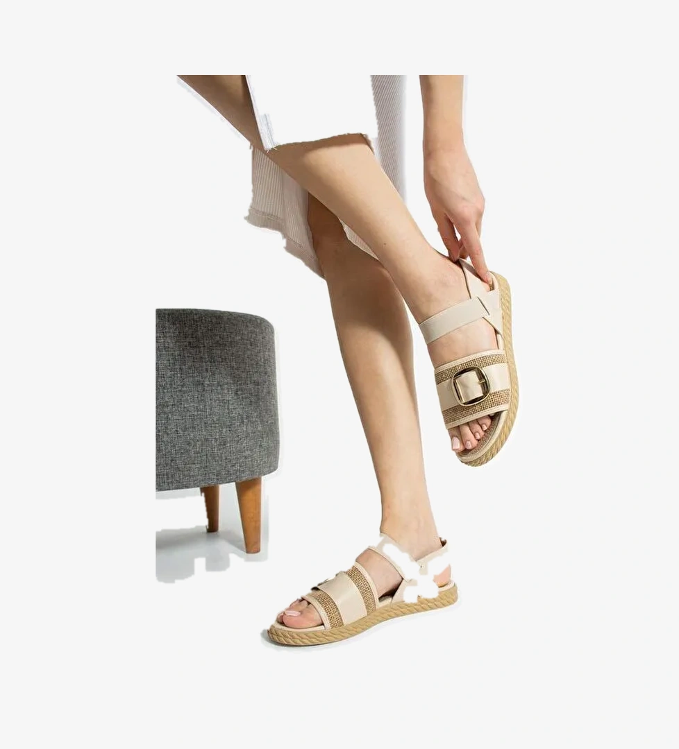 Rosa Hasır Detaylı Tokalı Kadın Sandalet - Görsel 1