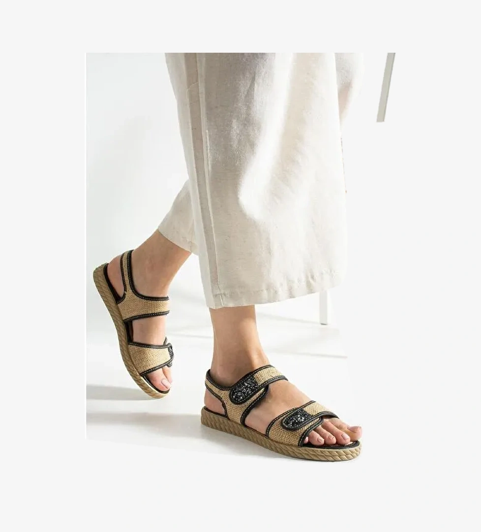 Lossa Hasır Detaylı Bantlı Kadın Sandalet - Görsel 1