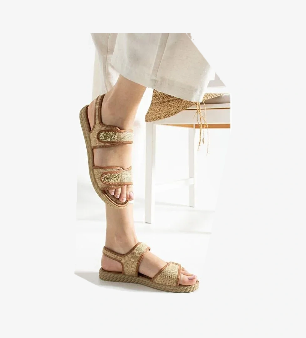 Lossa Hasır Detaylı Bantlı Kadın Sandalet