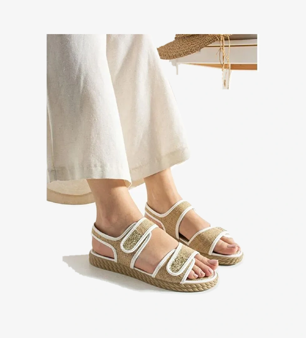 Lossa Hasır Detaylı Bantlı Kadın Sandalet