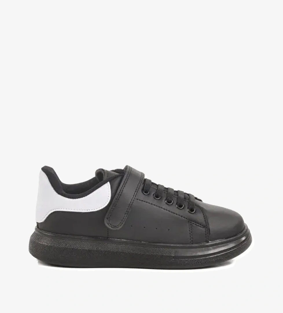 Siyah Beyaz Cırtlı Bağcıklı Erkek Çocuk Spor Ayakkabı 160 F - Görsel 1