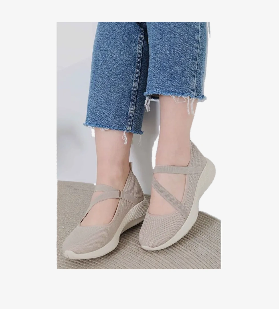 Kadın Bej Lastikli Ayakkabı - 27067 - Görsel 1