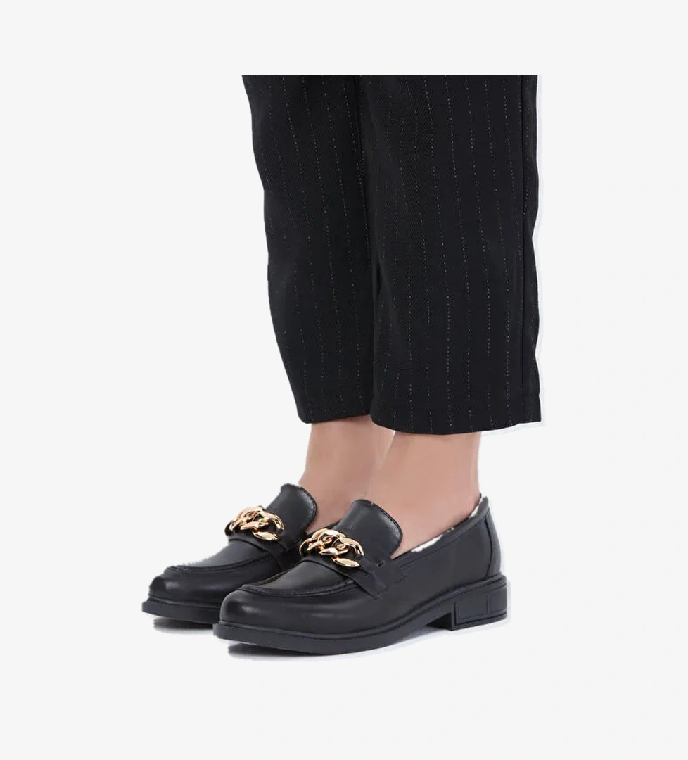 Kadın Siyah Suni Deri Tokalı Ayakkabı - 27080 - Görsel 1