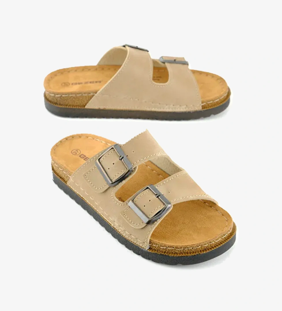 Kadın Yazlık Suni Deri İki Toka Ayarlanabilir Comfort Taban Günlük Terlik