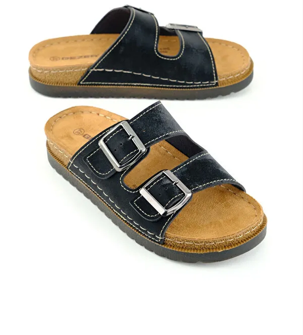 Kadın Yazlık Suni Deri İki Toka Ayarlanabilir Comfort Taban Günlük Terlik - Görsel 1