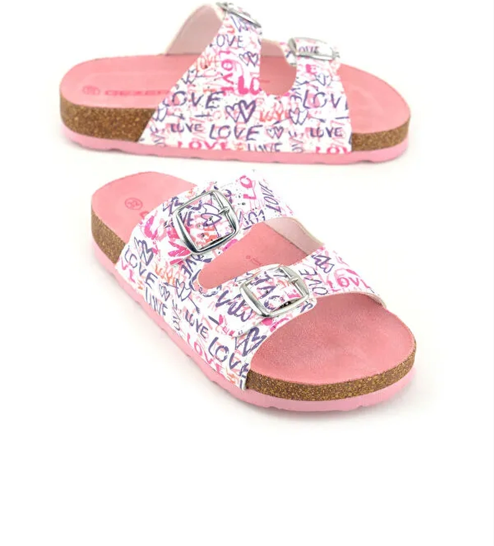 Kız Çocuk Yazlık Rahat Mantar PVC Taban İki Toka Ayarlanabilir Günlük Terlik - Görsel 1