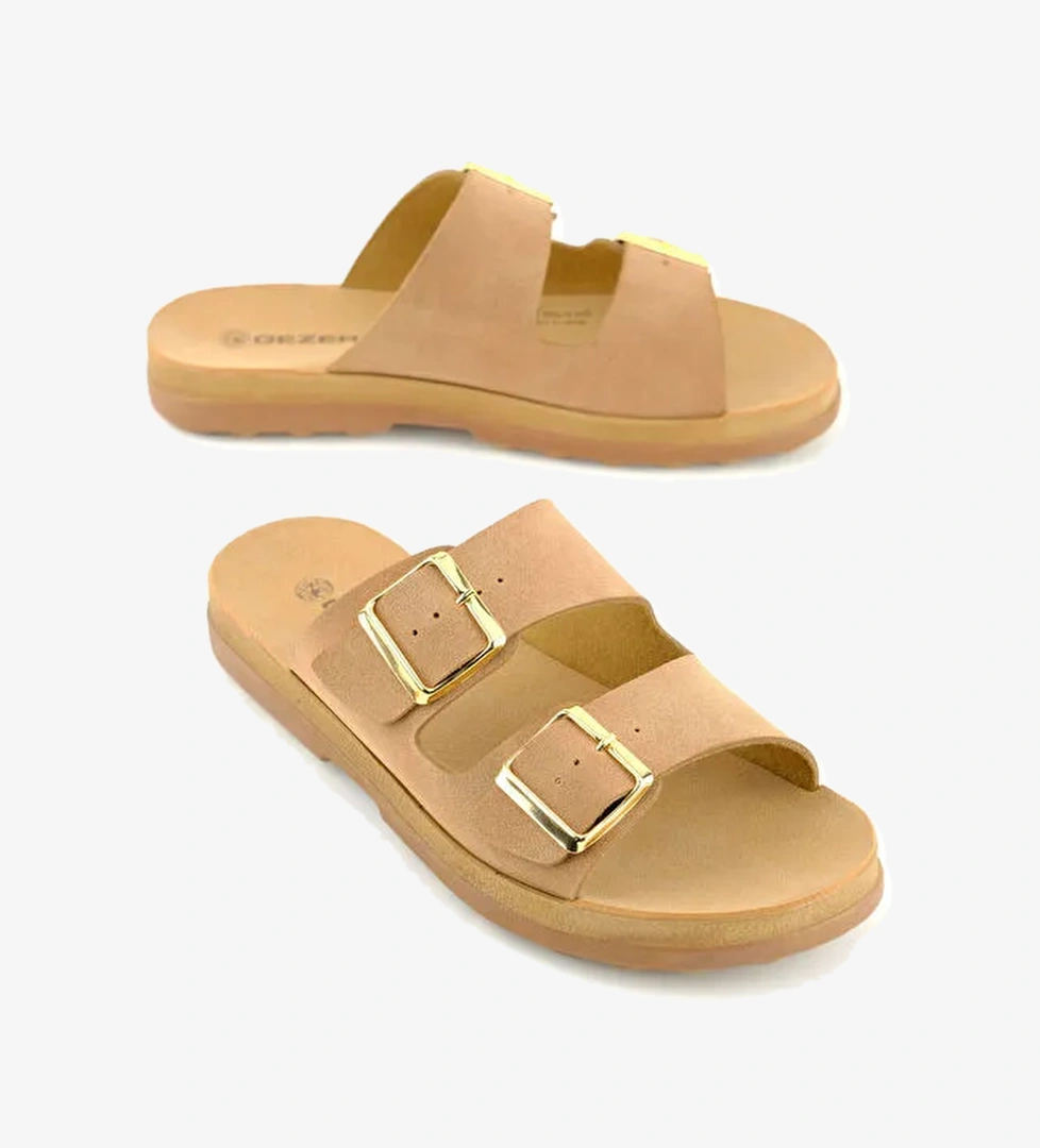 Kadın Yazlık Suni Deri İki Toka Ayarlanabilir Comfort Taban Günlük Terlik - Görsel 1