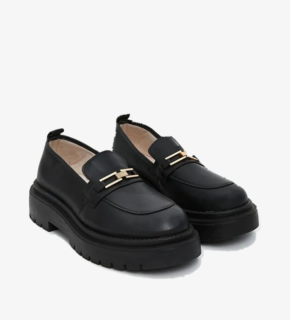 Deri Görünümlü Kadın Loafer Ayakkabı - Görsel 1