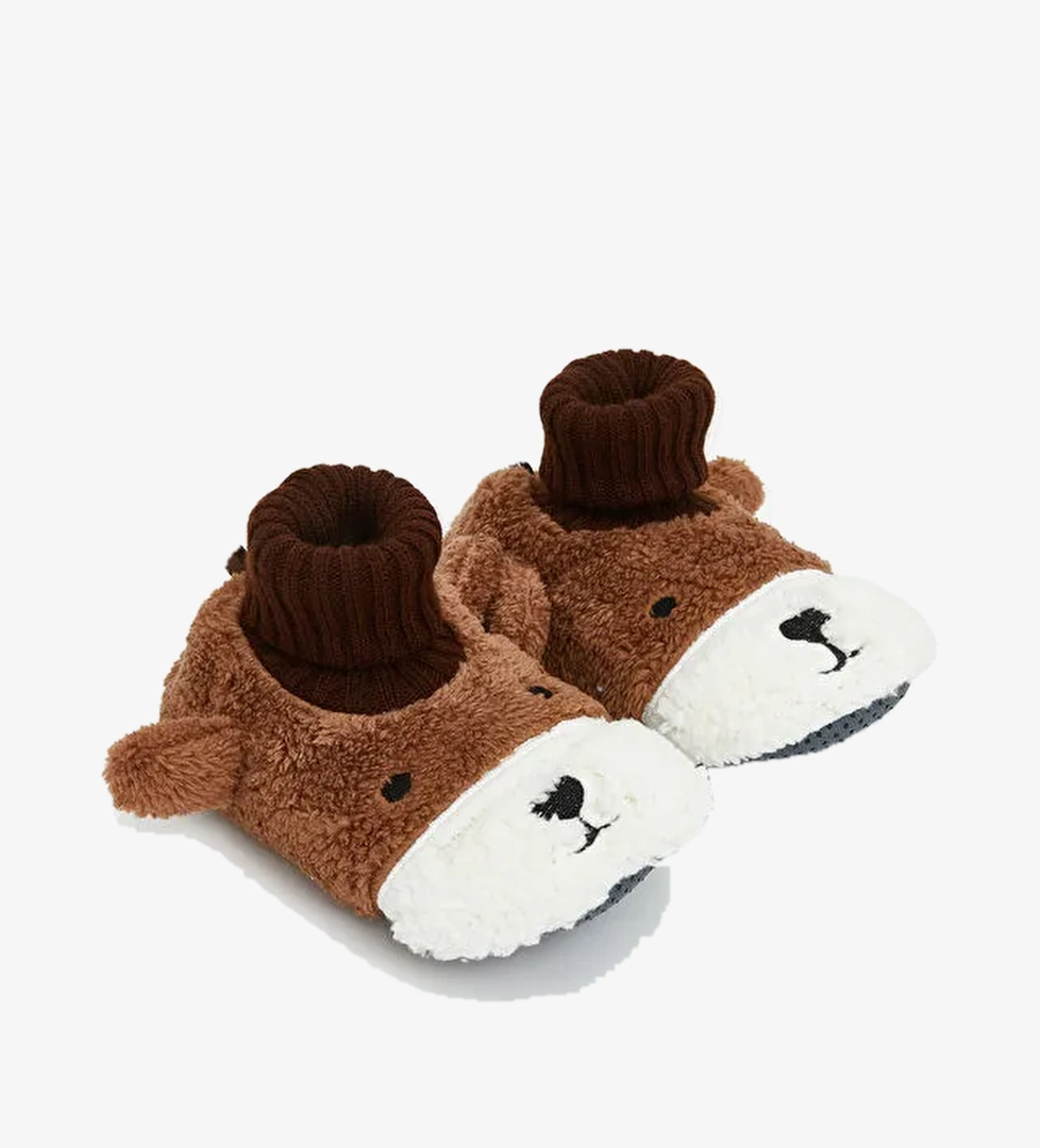 Hayvan Nakışlı Pelüş Erkek Bebek Ev Botu Panduf - Görsel 1