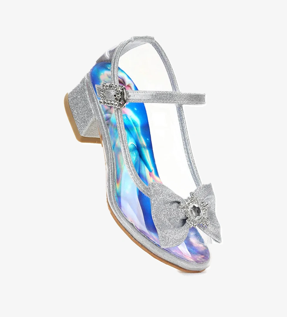 Asel Kız Çocuk Simli Topuklu Abiye Şeffaf Ayakkabı