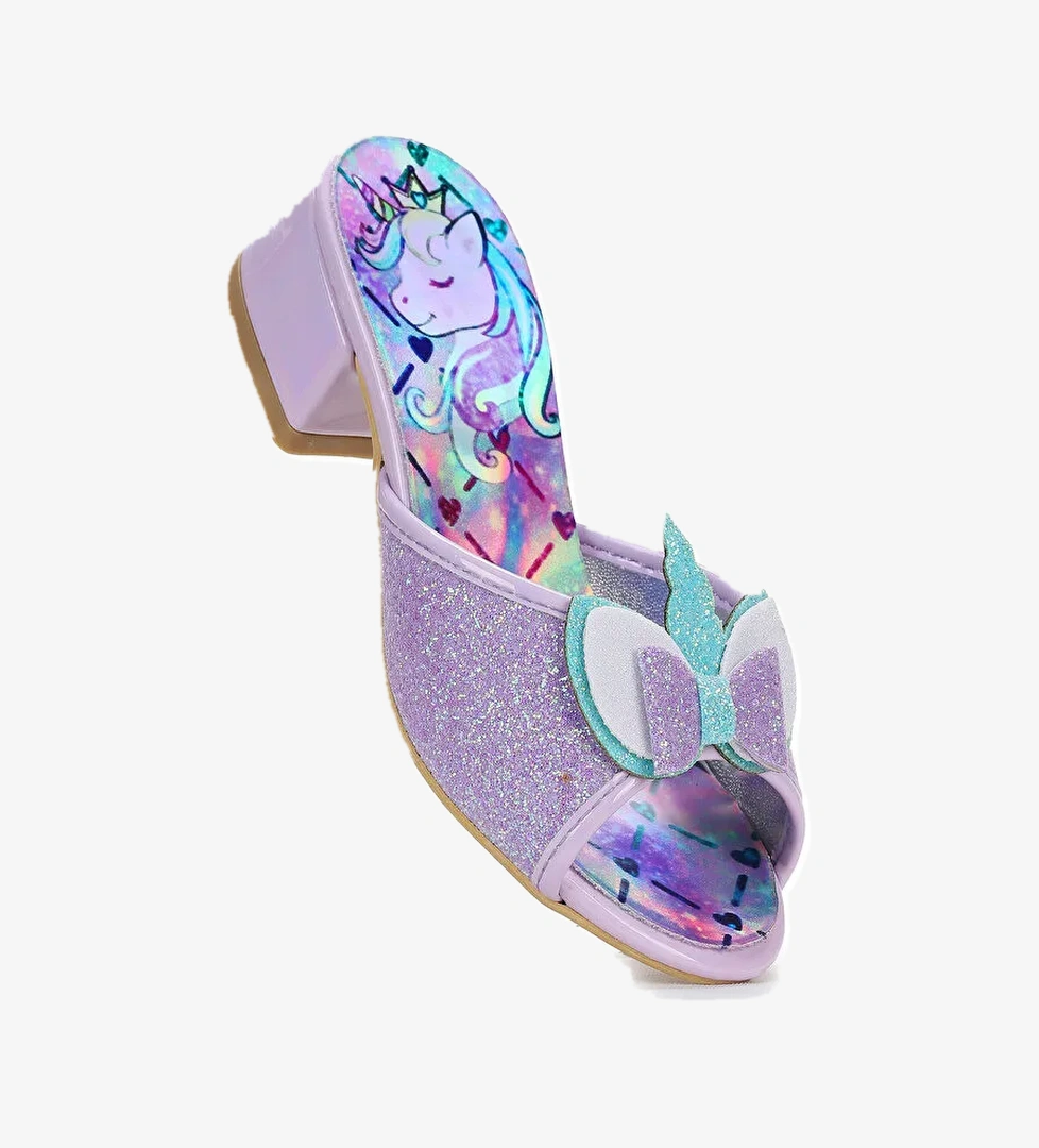 Kız Çocuk Topuklu Simli Abiye Terlik