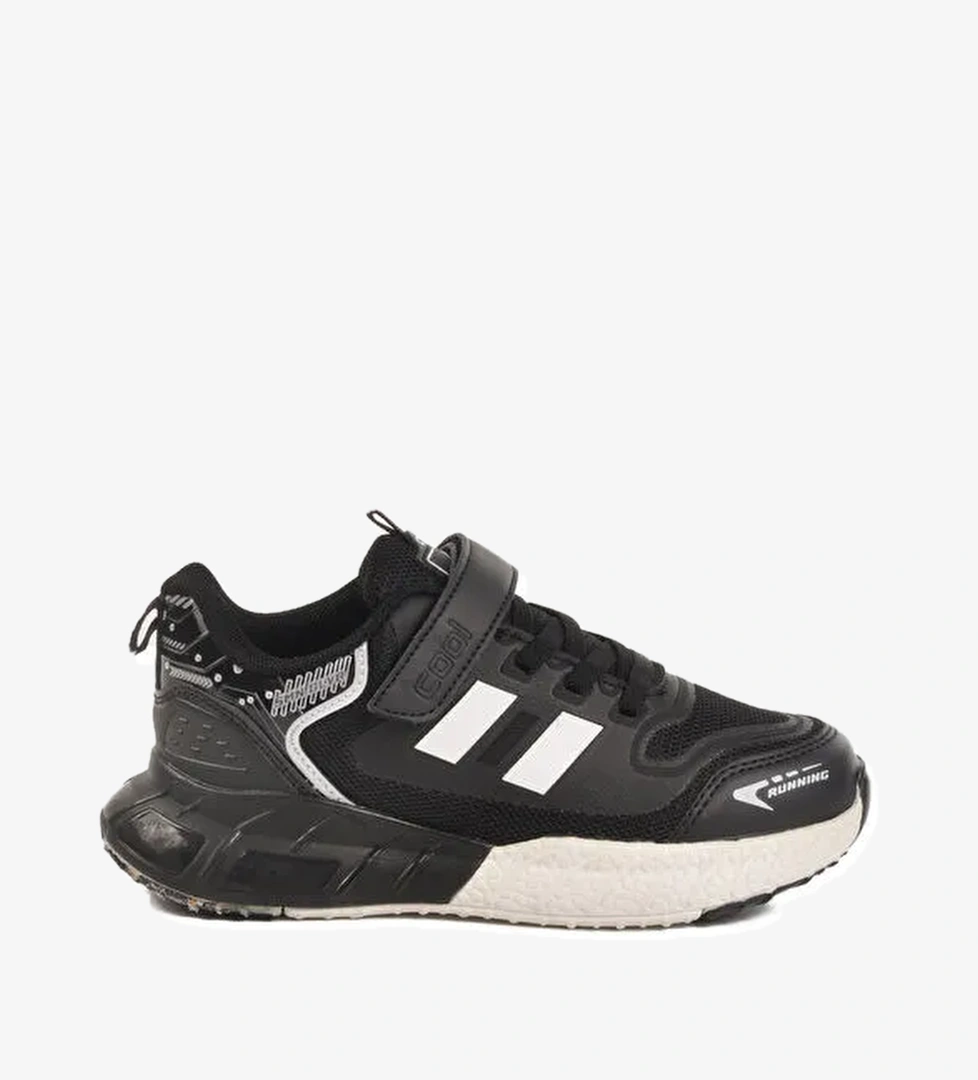 Siyah Cırtlı Fileli Erkek Çocuk Spor Ayakkabı Ukon F - Görsel 1