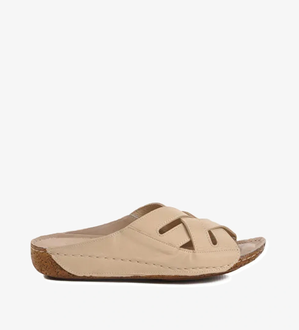 Bej Hakiki Deri Kadın Terlik 003 Z - Görsel 1