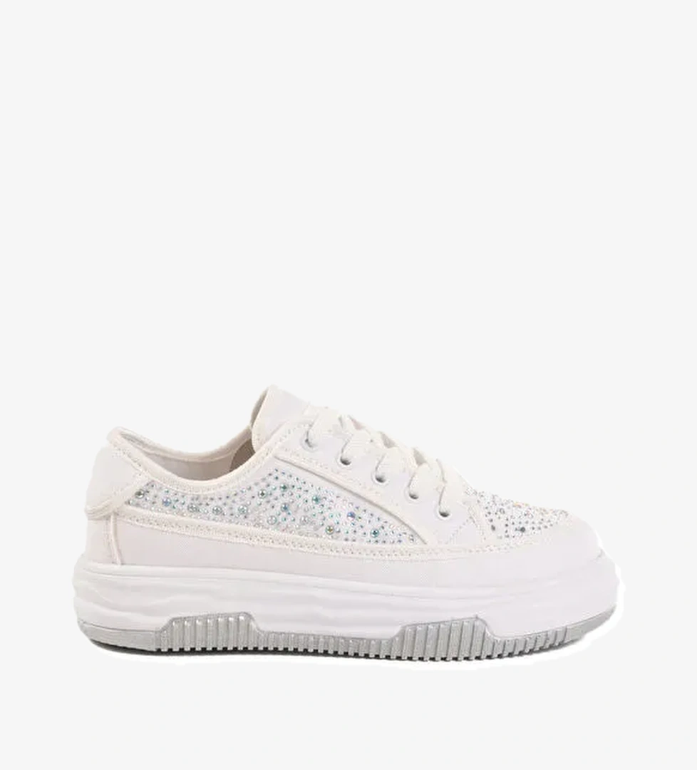 Beyaz Taşlı Bağcıklı Kadın Spor Ayakkabı Lady 526 Z