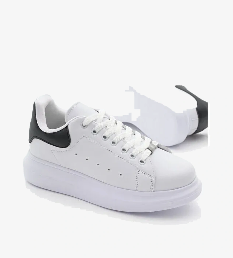 Tonny Black Unisex Beyaz Siyah Rahat Kalıp Yüksek Taban Bağcıklı Spor Ayakkabı model görseli