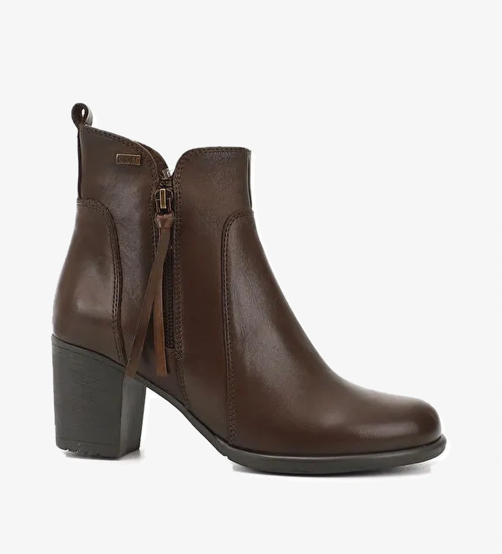 Kadın KOYU KAHVE Fermuarlı Kalın Topuklu Hakiki Deri Bot - Görsel 1