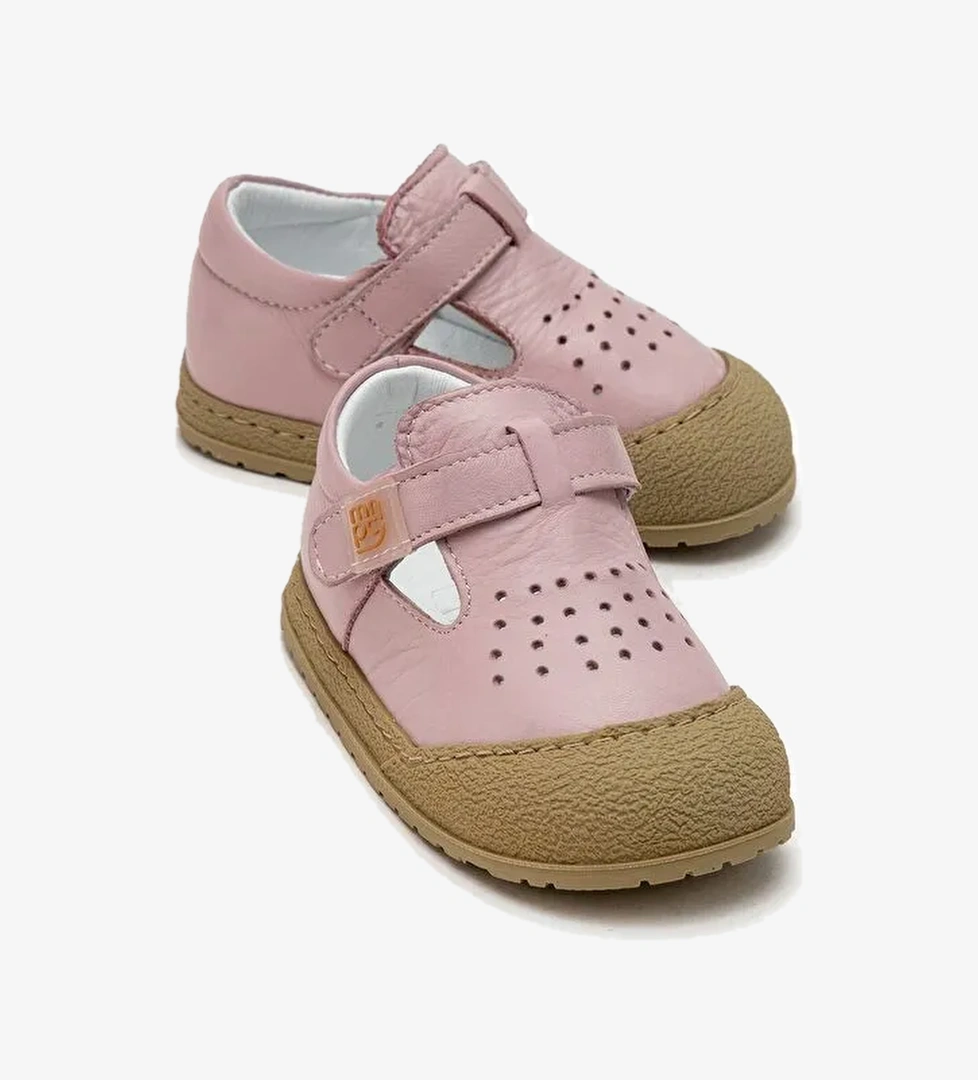 Unisex Çocuk Pudra Hakiki Deri Günlük İlk Adım Ayakkabı - Görsel 1